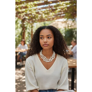 Vintage Fila White Beaded Statement Necklace and Bracelet Set